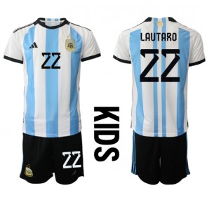 Argentyna Lautaro Martinez #22 Koszulka Podstawowych Dziecięca MŚ 2022 Krótki Rękaw (+ Krótkie spodenki)
